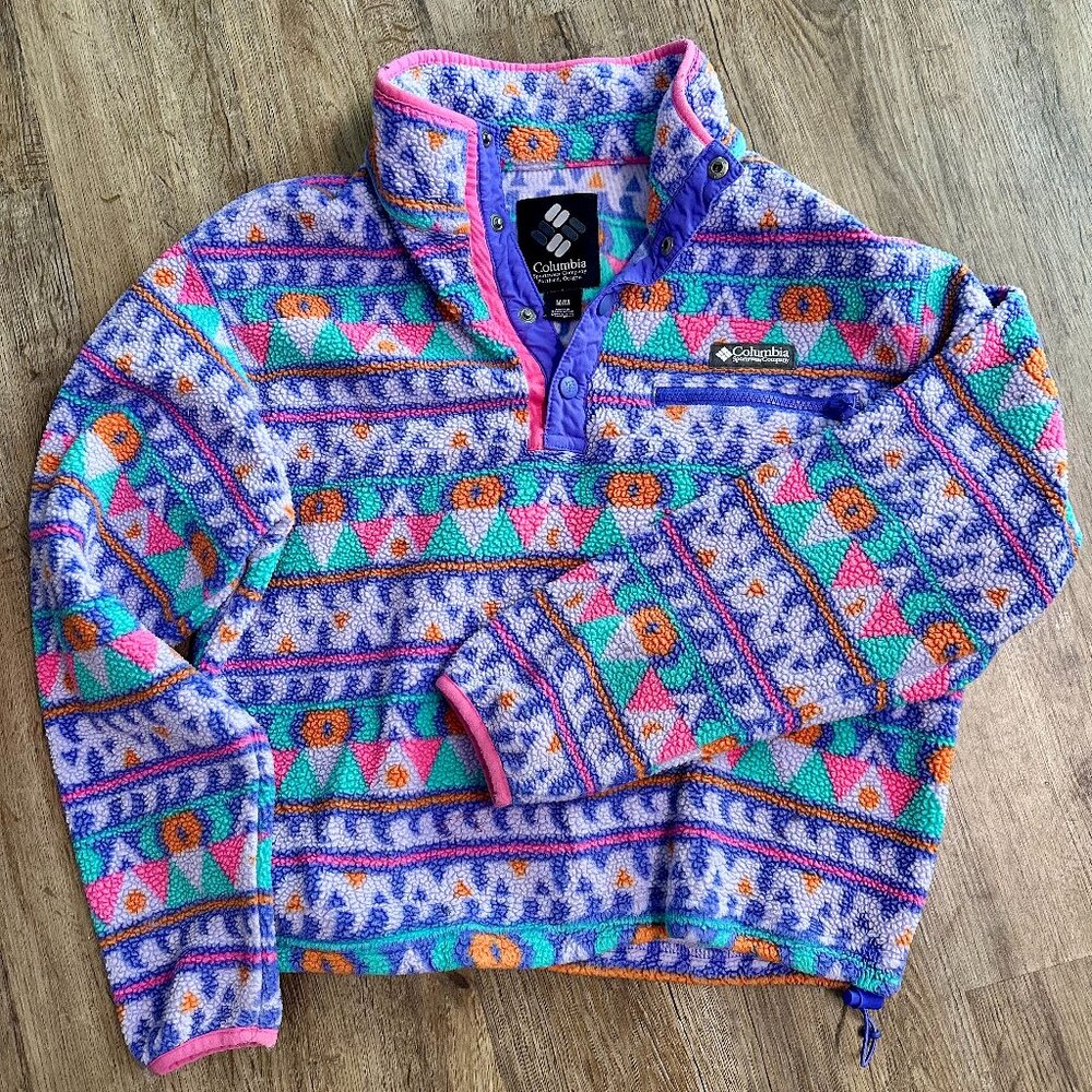 Columbia Sportswear 1/4 Zip Snap Pullover Fleece Aztec Western Winter Outerwear